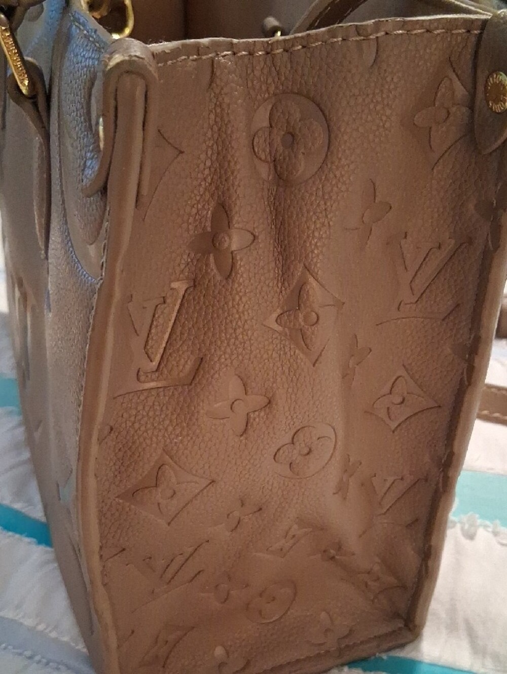 Taupe Embossed Monogram Purse with Gold Hardware . Sold As Is. DO NOT BUNDLE. - Picture 2 of 15